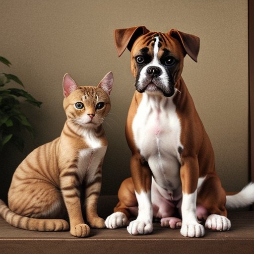 Boxer dog breeds and cat